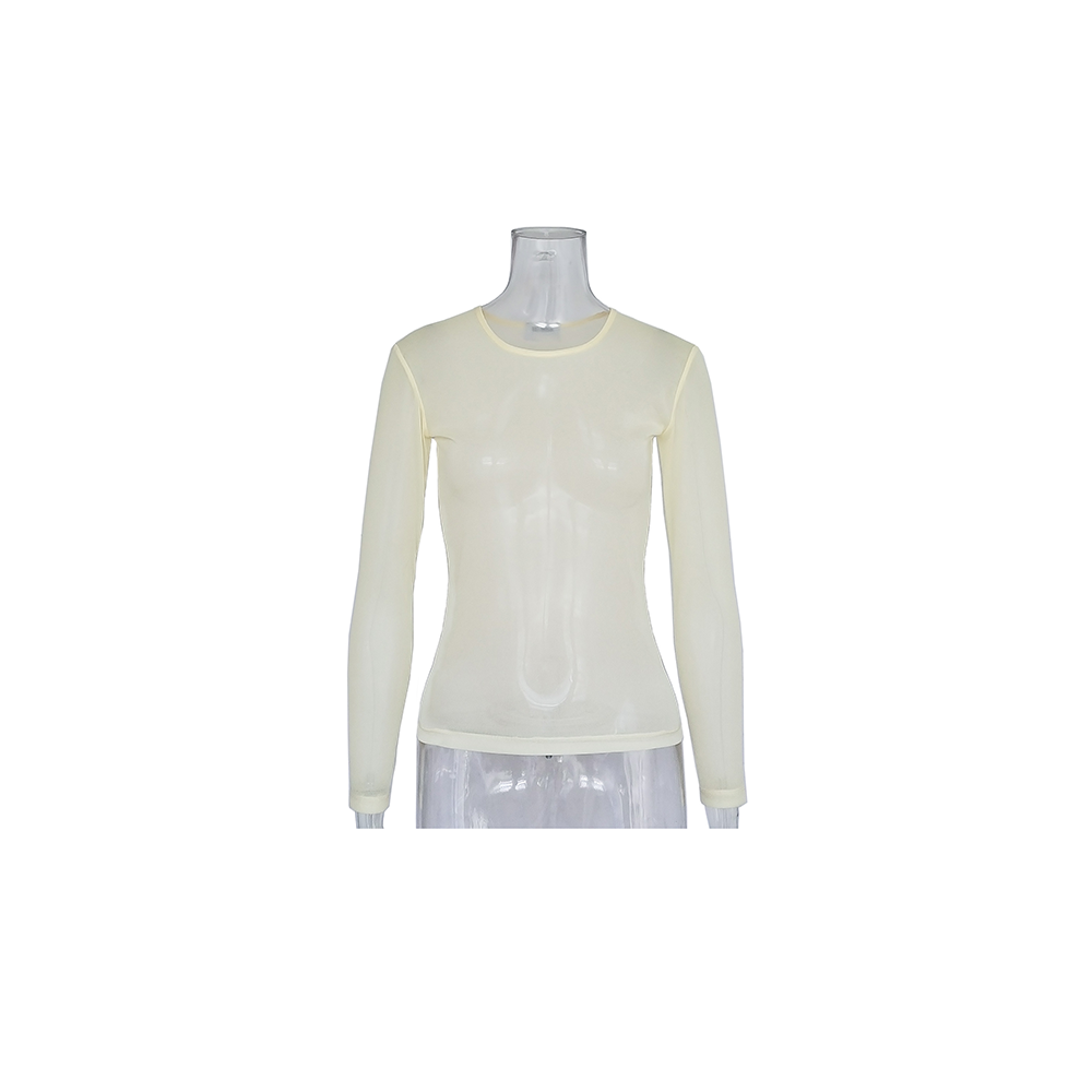 Explore Junna's women clothing collection with this see-through long sleeve fitted t-shirt. Perfect for stylish outfits. Shop now!