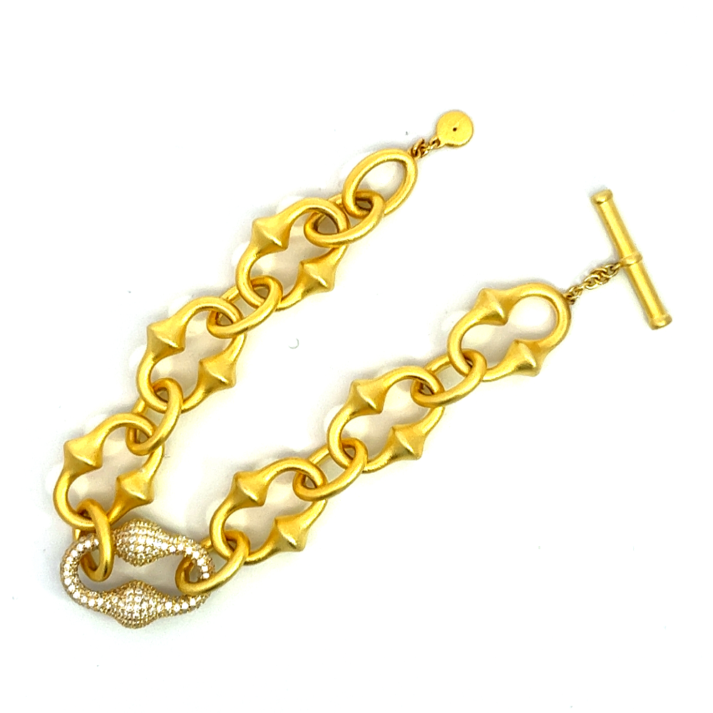 Sterling silver 18k gold-dipped Victorian link bracelet with intricate detailing and cubic zirconia accents for a polished timeless look. Shop premium jewelry online.