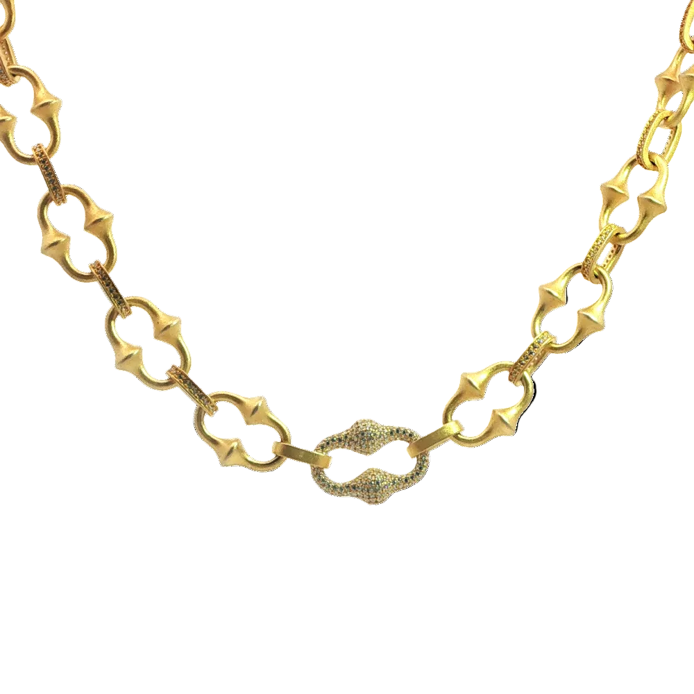 Shop online premium 18K gold-dipped Victorian link necklace in sterling silver with CZ stones.