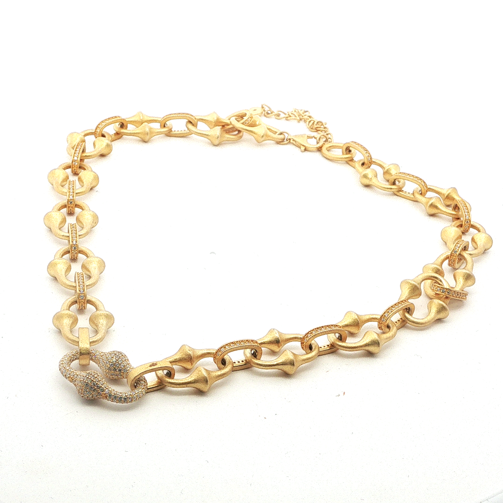 Shop online premium 18K gold-dipped Victorian link necklace in sterling silver with CZ stones.
