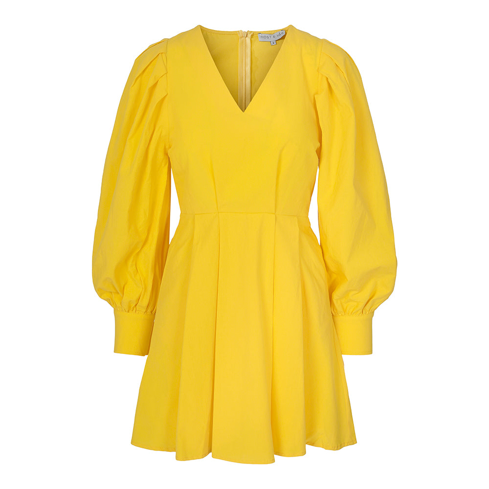 Viola Short Dress-Canary Yellow Poplin