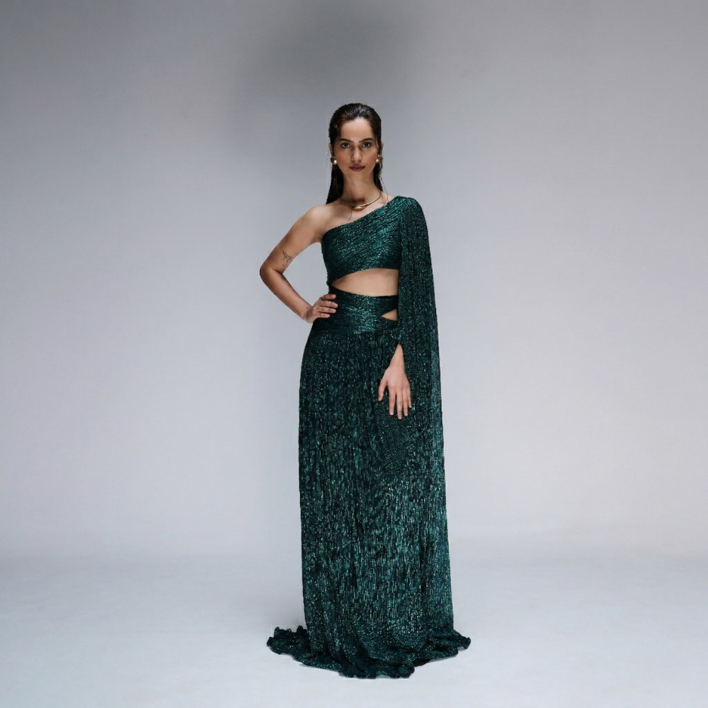 Metallic one shoulder dress with chic design, perfect for parties and occasions. Shop online from our exclusive collection of premium styles.