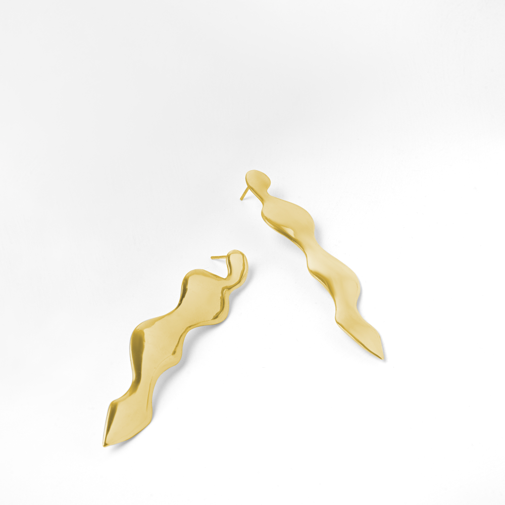 Elevate your look with our unique water stream earrings, inspired by the meandering flow of uneven water streams.