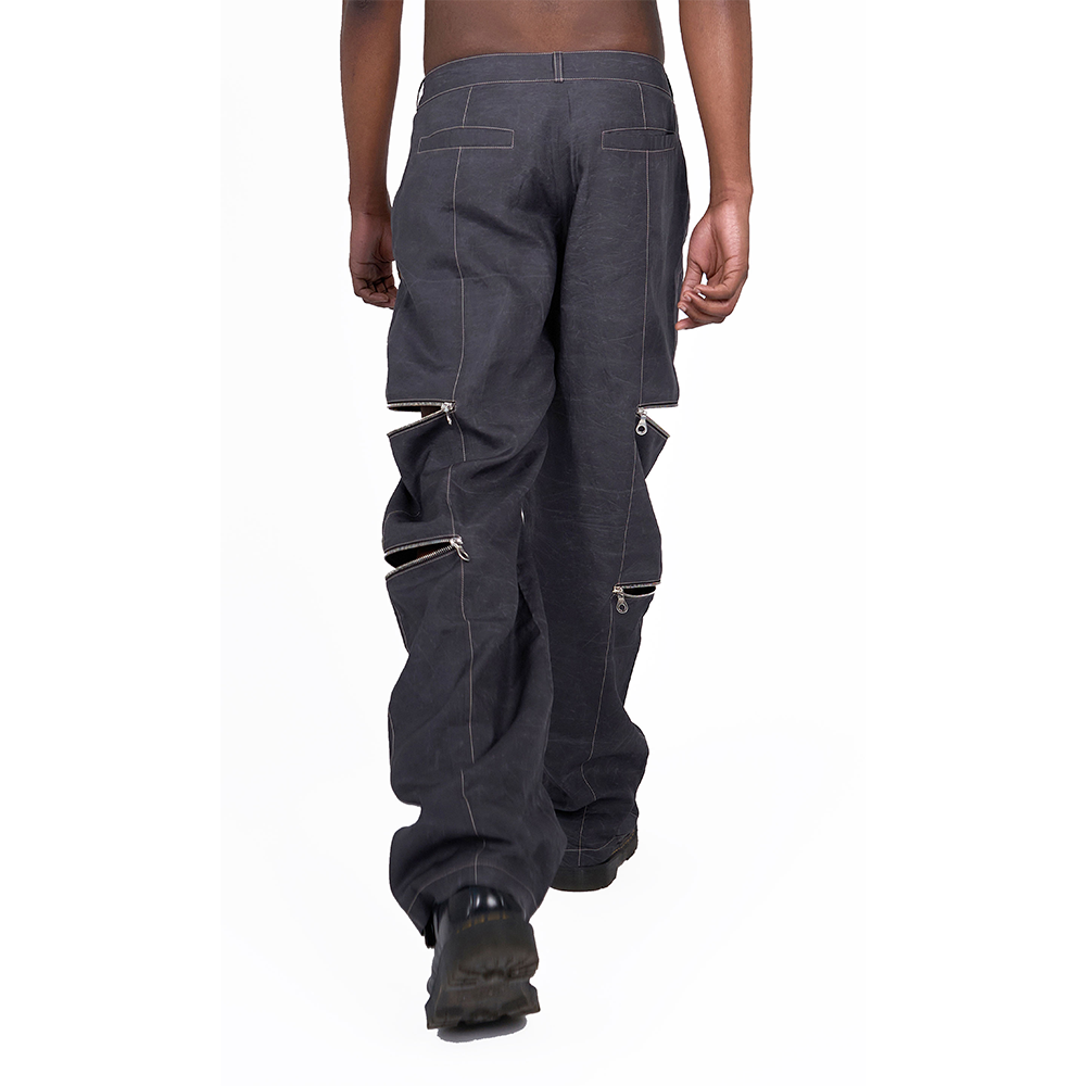 Waxed Tencel Trousers With Zip Openings