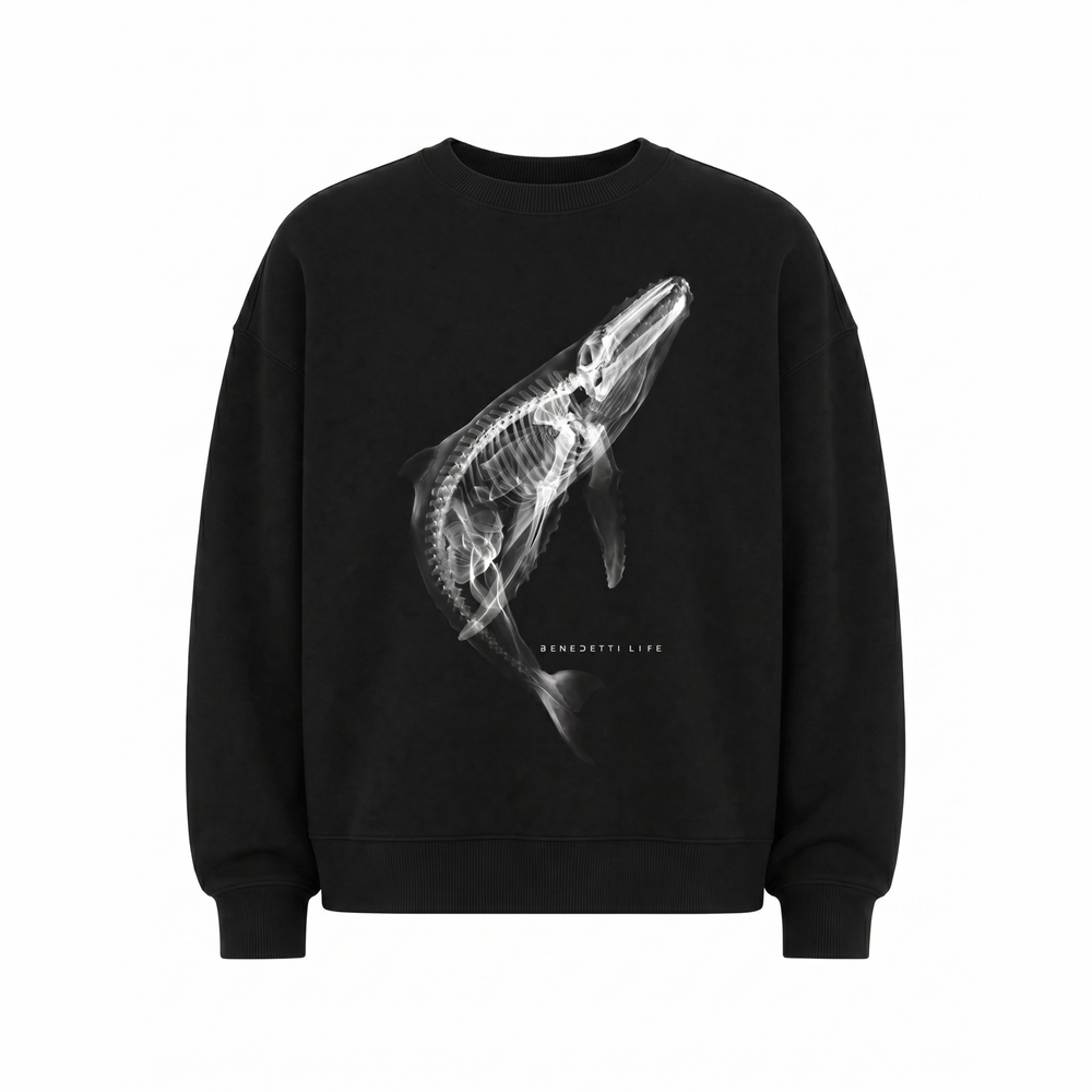 Shop online from our exclusive website and discover the Whale Organic Black Sweatshirt by Benedetti Life, crafted from 100% organic cotton fleece for sustainable comfort and timeless everyday style.