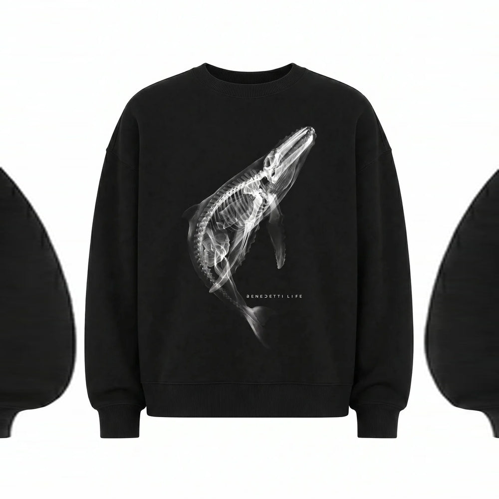 Shop online from our exclusive website and discover the Whale Organic Black Sweatshirt, crafted from 100% organic cotton fleece with a signature whale print for sustainable comfort and everyday style.