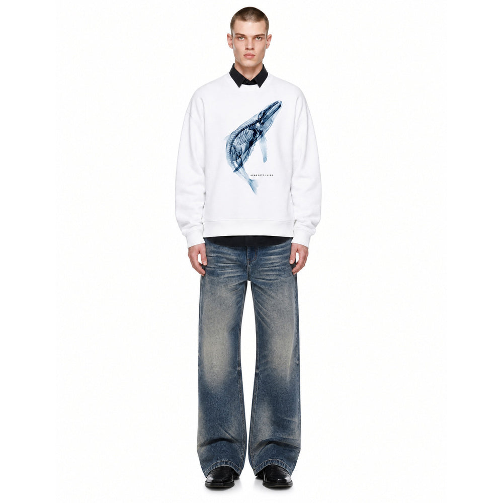 Shop online from our exclusive website and discover the Whale Organic White Sweatshirt by Benedetti Life, crafted from 100% organic cotton fleece for sustainable comfort and timeless everyday style.