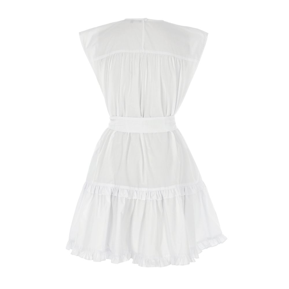 WHITE BELT-DETAILED POPLIN MINI DRESS 100% COTTON