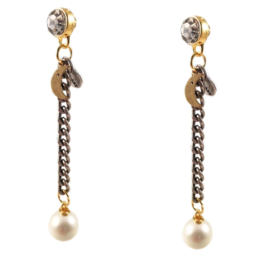 White pearls and crystals dangle and drop earrings. Handmade, hand varnished, hypo-allergenic, made in Italy with love.