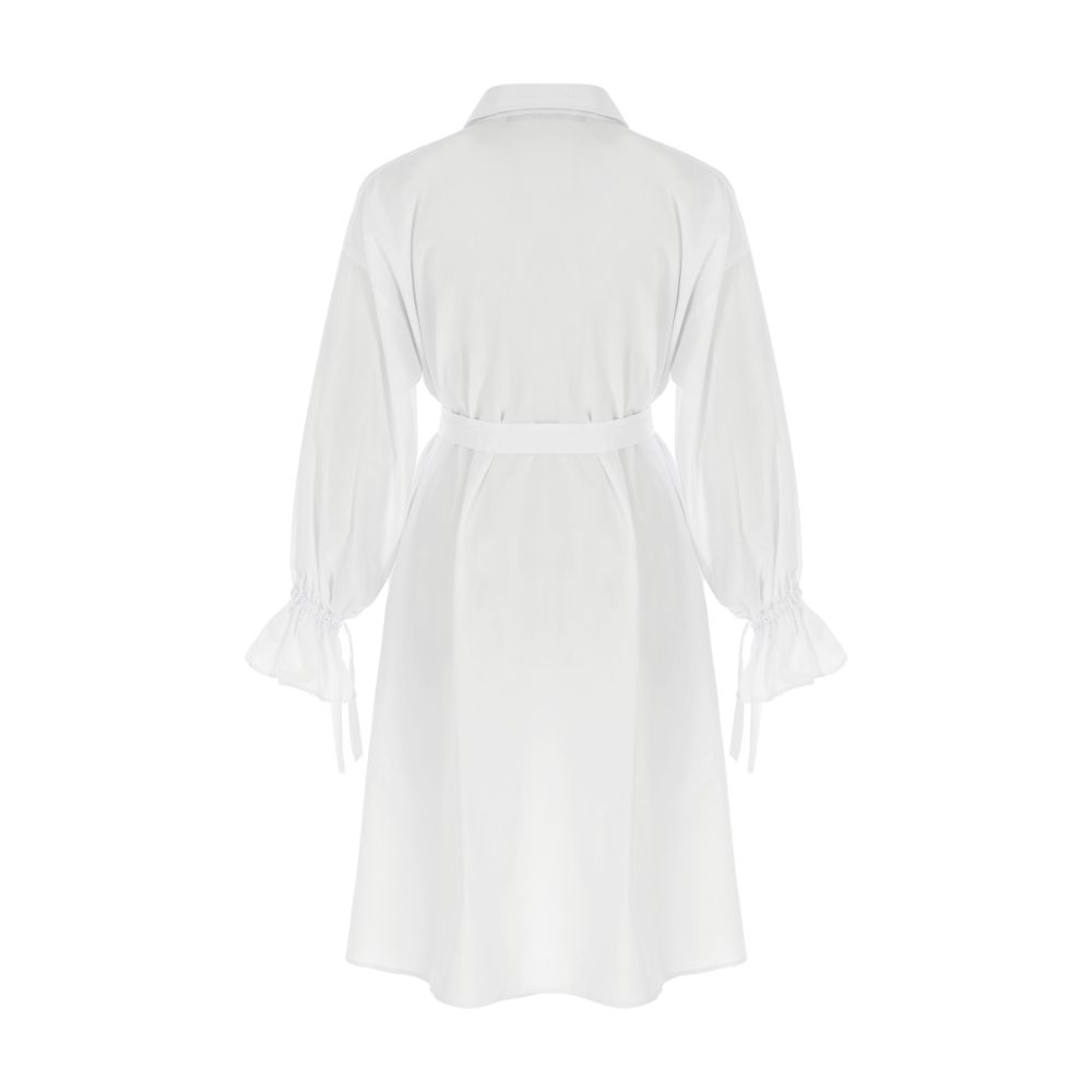 WHITE TIE-DETAILED POPLIN MINI DRESS 100% COTTON.