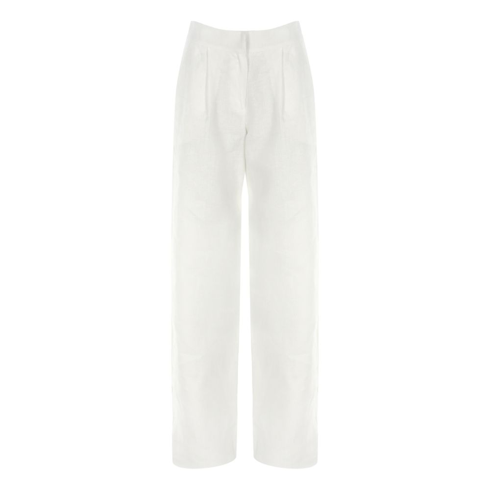 WHITE WIDE-LEG LINEN PANT 100% Linen