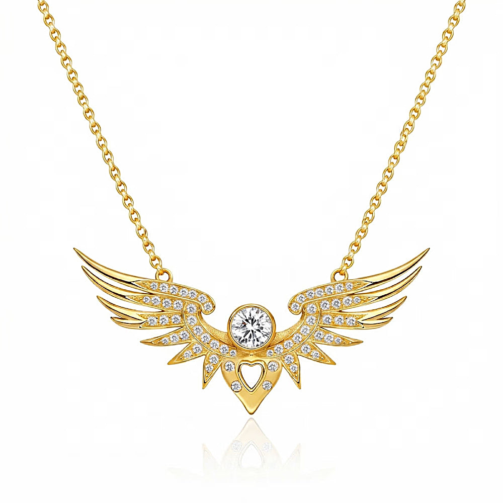 Discover the Winged Heart Eternal Edition Necklace at The Luxe Maison, crafted in solid 14K gold and adorned with lab-grown diamonds, symbolizing love and freedom.