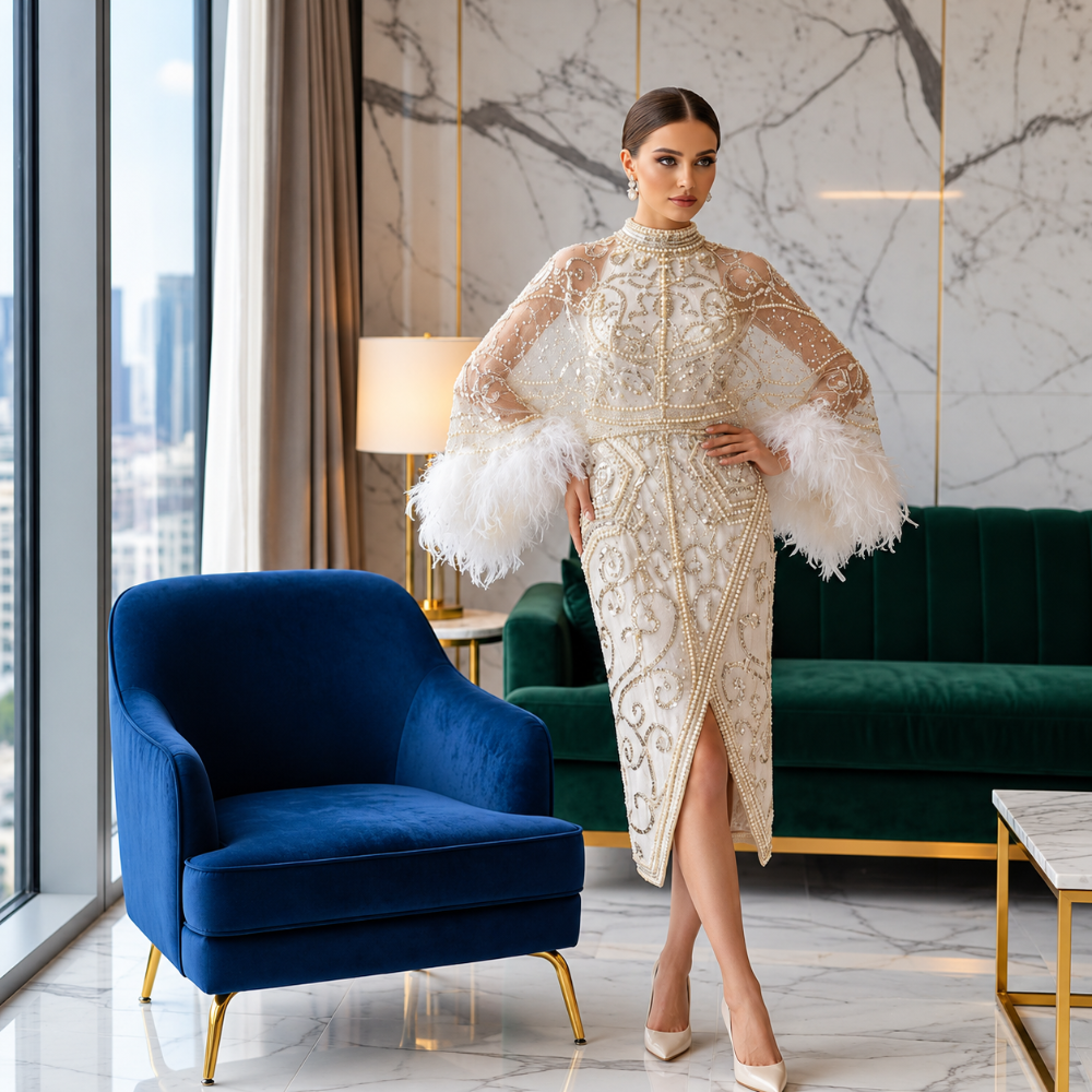 Shop online from our exclusive website. Discover the Winona evening gown featuring pearl and sequin embellished fabric, a sweetheart neckline, sleeveless design, and a flattering silhouette for weddings, galas, and special occasions.