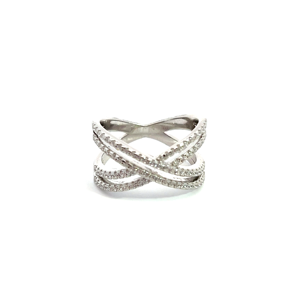 Shop online premium rhodium plated sterling silver ring with sparkling cubic zirconia stones.
