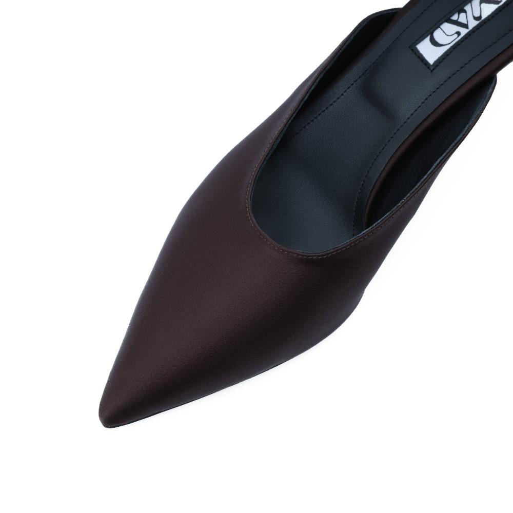 Soft satin beauty awaits in YOKO Mules in Brown Satin for those who buy mules online. Shop Now!