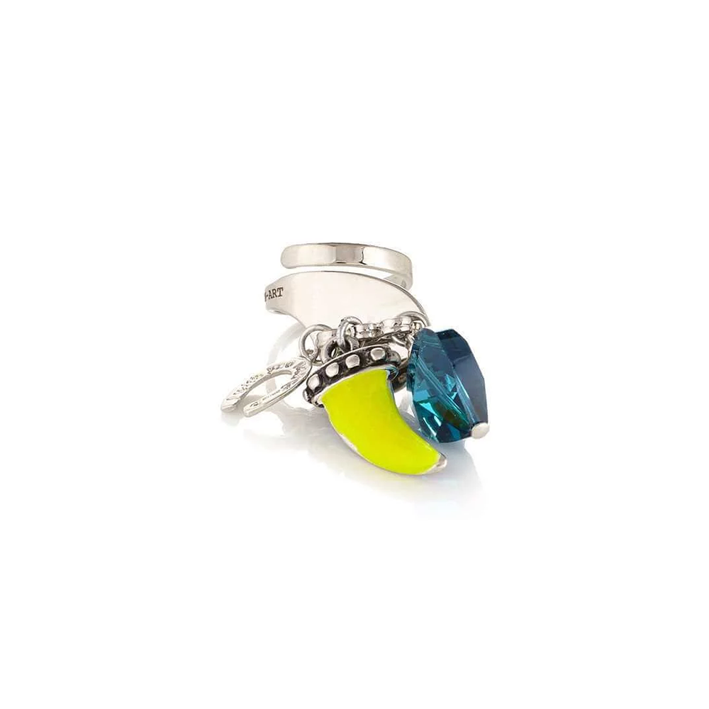 Adjustable ring made with silver-plated brass, colourful enamel charm and crystals. 