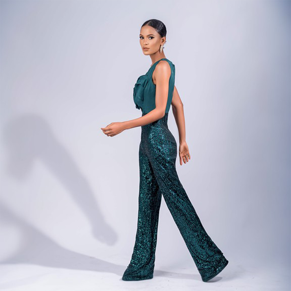 This deliciously sleek and edgy jumpsuit, Eva has an ultra flattering drape design made from satin.