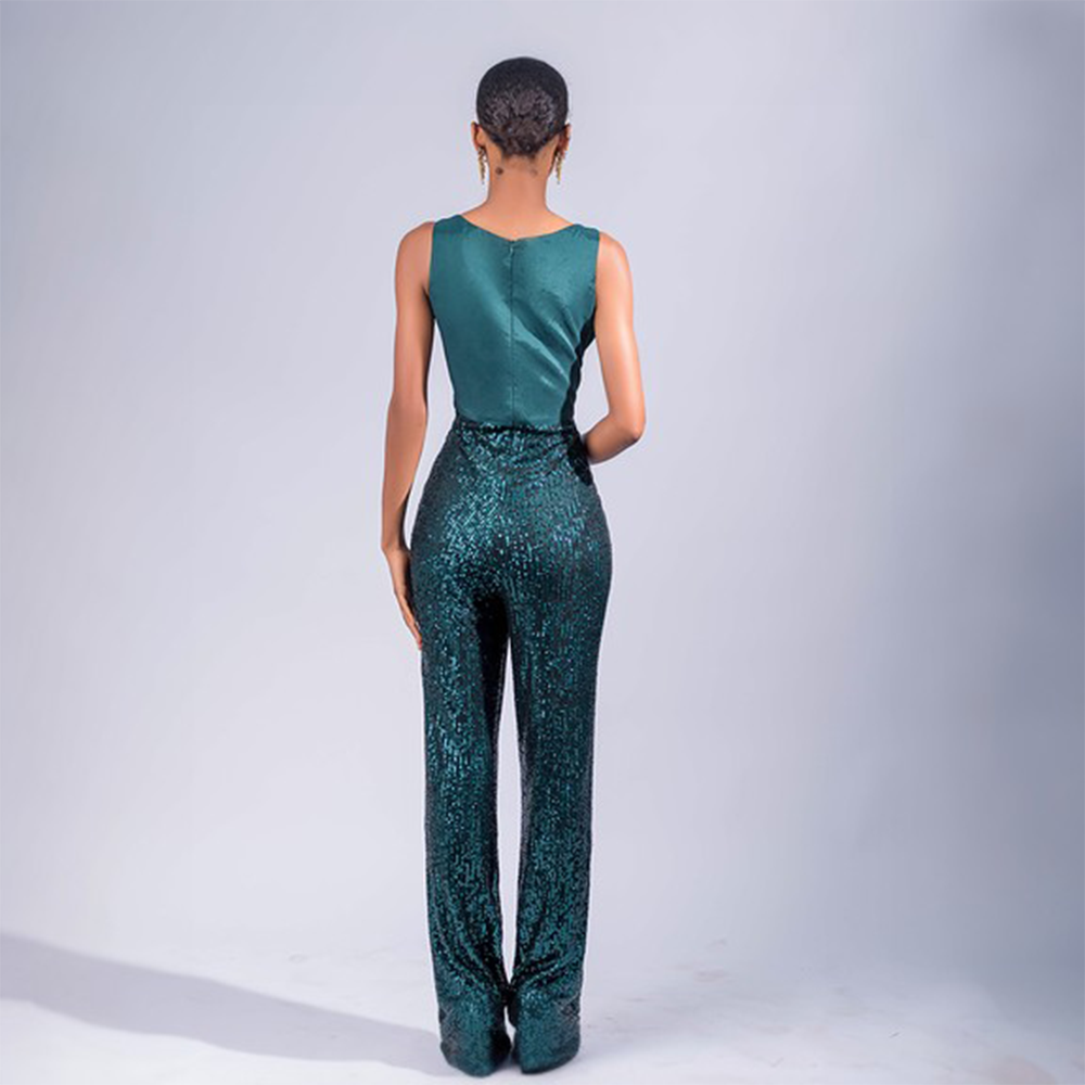 This deliciously sleek and edgy jumpsuit, Eva has an ultra flattering drape design made from satin.