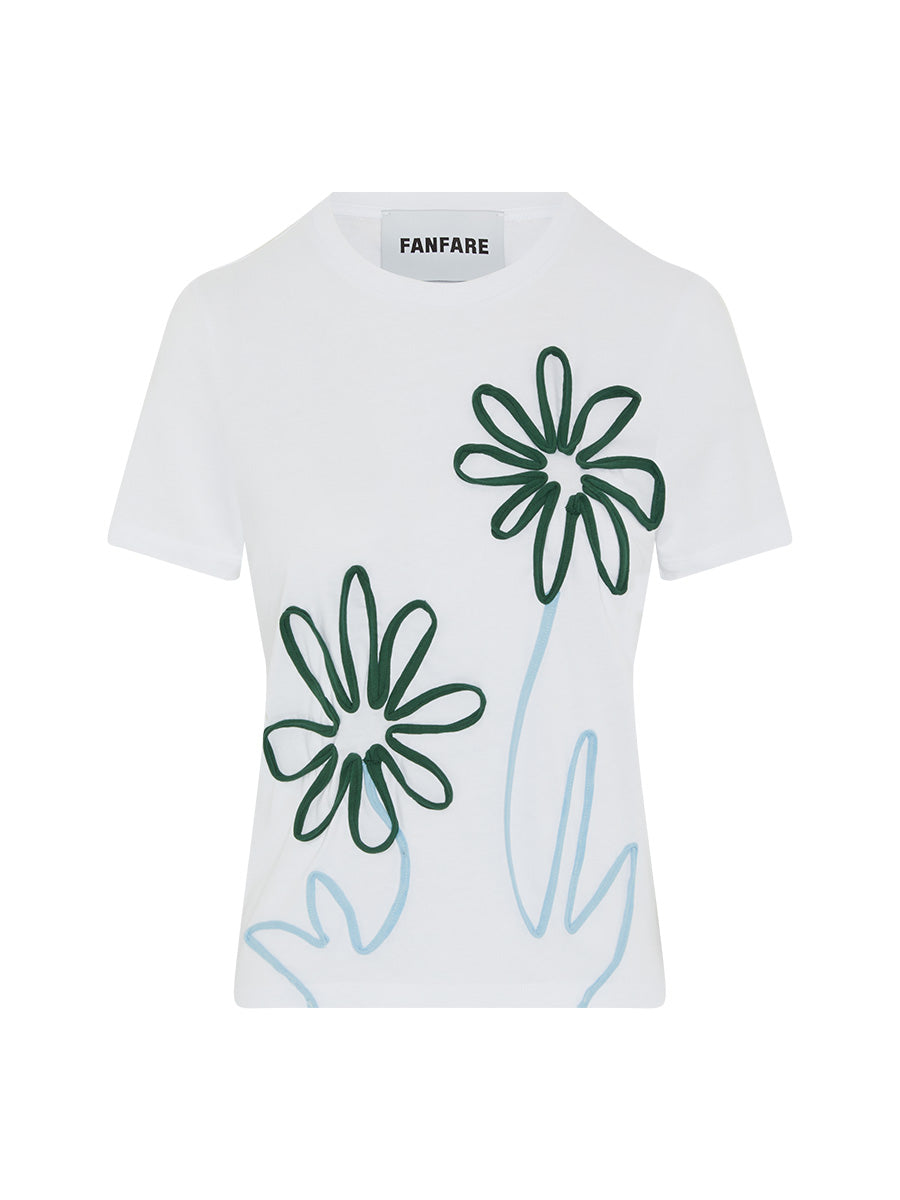 Women's White Floral Organic T-Shirt | Fanfare