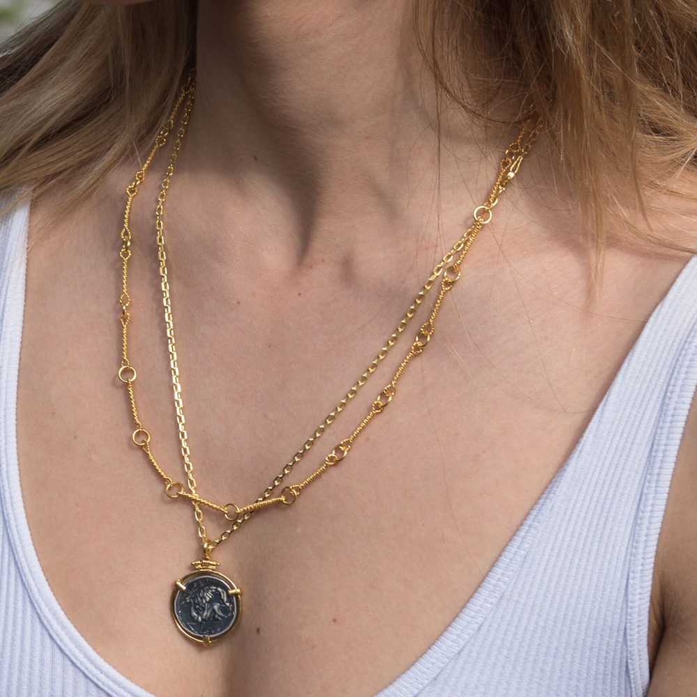 22K Gold Vermeil Roman Chain Necklace, inspired by Roman Empire jewellery with knotting & twisted wire. Exclusive designer jewellery online. Shop now!